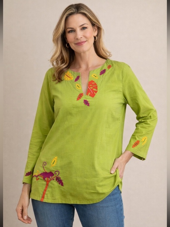 Michael Simon Tops - Michael Simon XL‎ Lime Embroidered Chameleon Top NWT